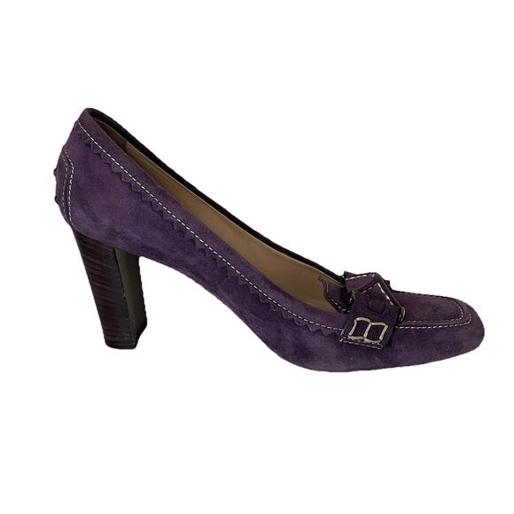 Tod’s Purple Lavender Suede Heeled Loafer Elegant Designer Italian Sz 7 - Picture 3 of 16